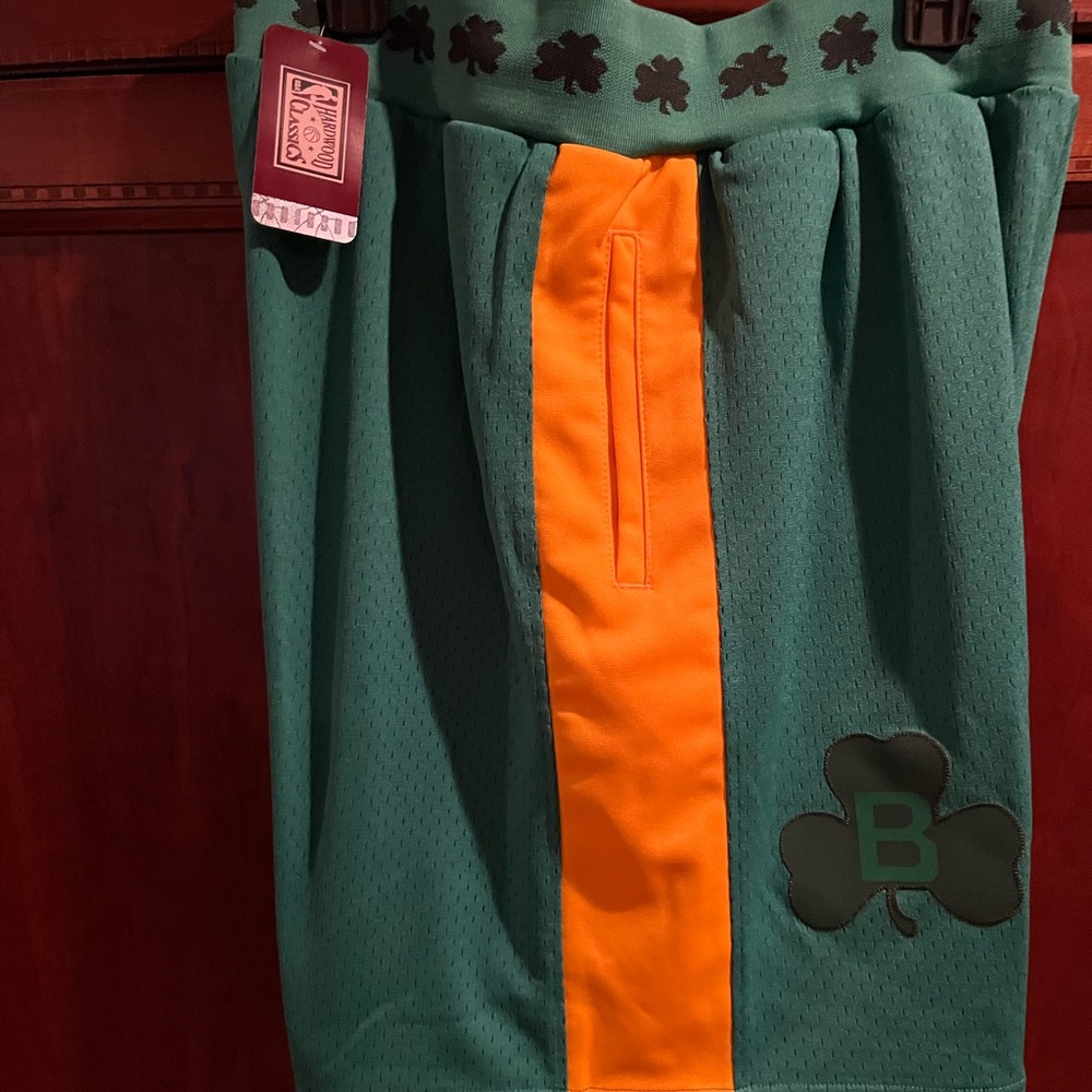 Mitchell & Ness Green and Orange Boston Celtics Basketball Shorts